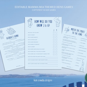 Redigerbar Mamma Mia-tema Möhippa-spelmall | Möhippa-spel | Möhippa | Grekiskt tema | Spelpaket | Grekisk Möhippa | Canva