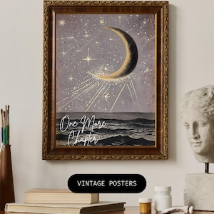 One More Chapter&quot; Moon Print | Bookish Digital Art | Reading Nook Wall Decor | Celestial Literary Print | Book Lover Gift | Instant Download