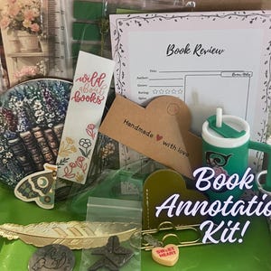 Book Annotation Kit for Readers | Mini or Standard Annotating Set | Tabs, Sticky Notes, Highlighter, Guide & Bookmark | Book Lover Gift