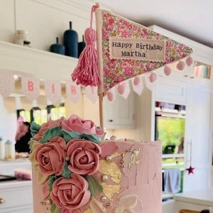 Birthday Flag decoration | Personalised floral birthday decoration | Customised flag nursery decor