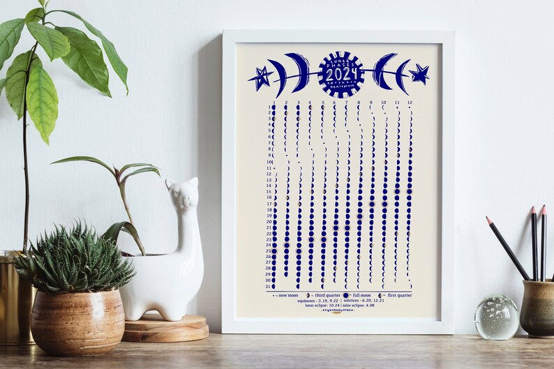 2024 Moon Phases Calendar Printable Digital Download Lunar Calendar