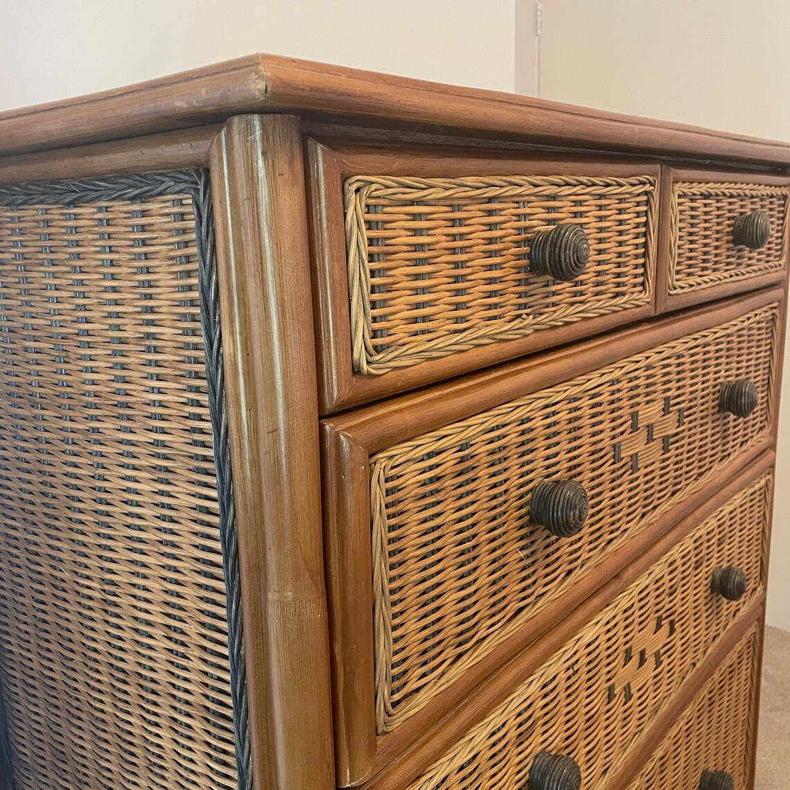 Amazing Vintage Rattan Wicker Chest of Drawers Mid Century Etsy UK