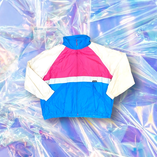 Vintage Retro 80s Regenjacke Blau/Pink M