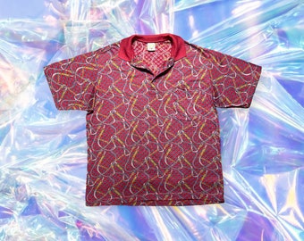 Vintage Retro 90s MOG Poloshirt Baumwolle Rot/Blau L