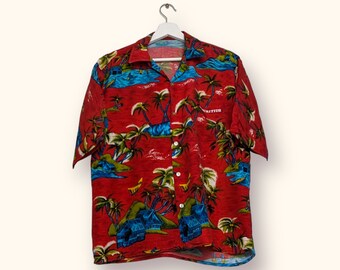 Chemise d'été rétro vintage rouge/bleu S