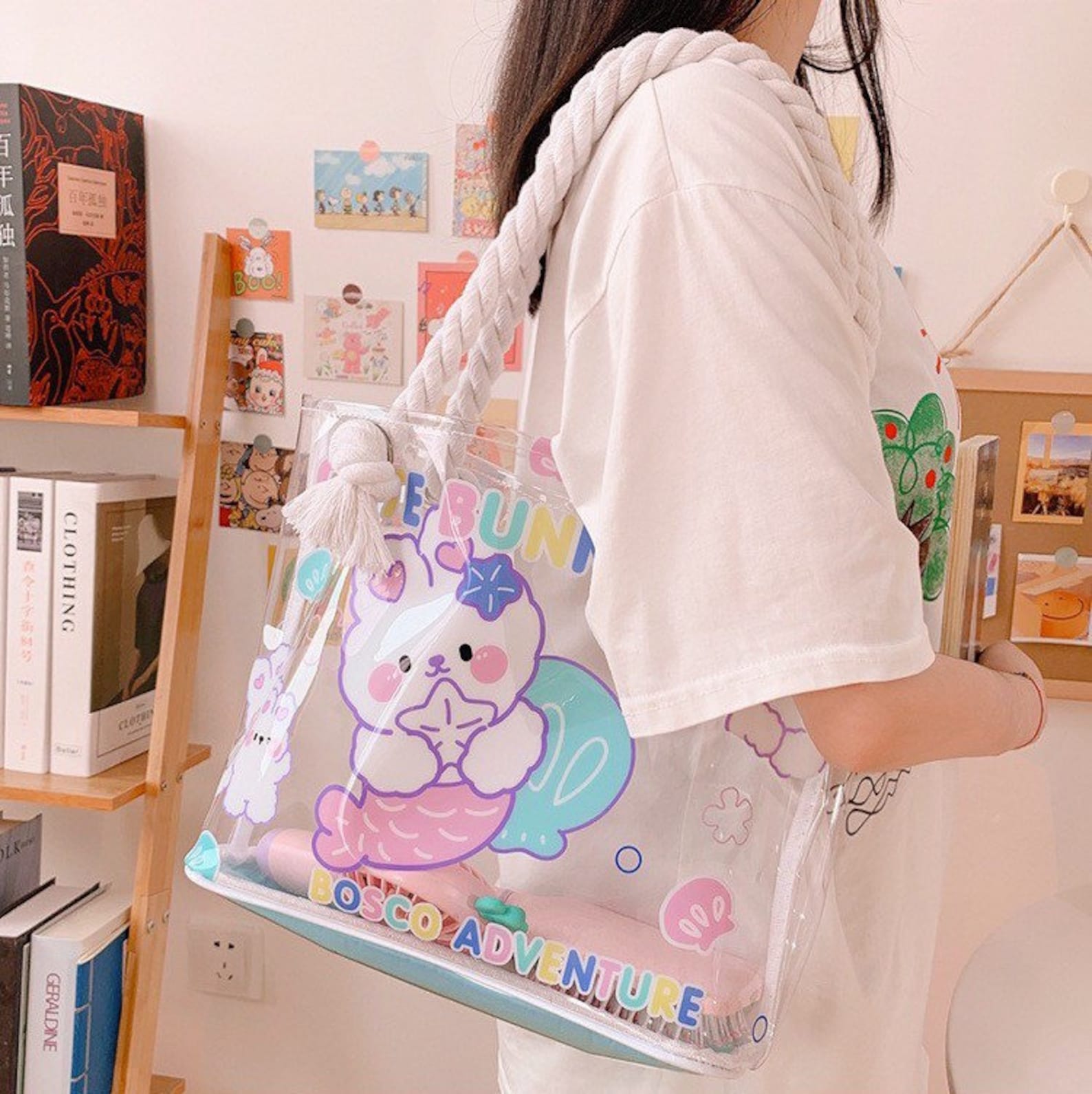 Kawaii Clear Tote Bag/ Cute Tote Bag/ Reusable Tote Bag/ Etsy