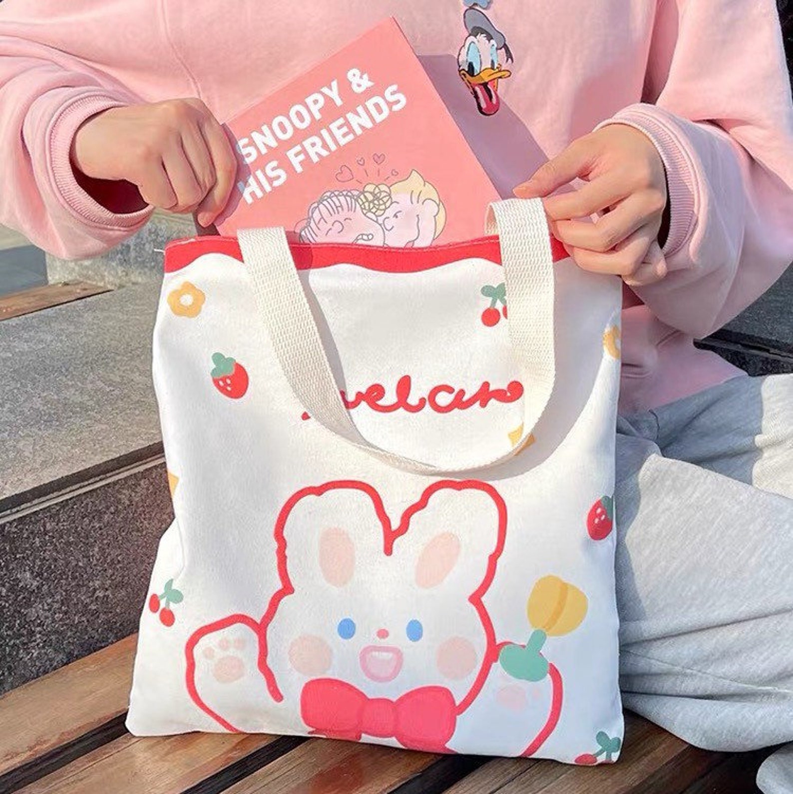 Cute Bear Bunny Tote Bag/ Kawaii Tote Bag/ Reusable Tote Bag/ Etsy