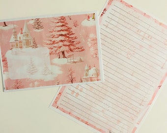Letter Writing Set Paper And Envelopes - Pink Christmas