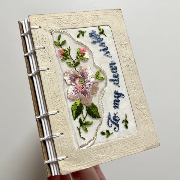 Embroidered journal, handmade sketchbook, flower embroidery, sister gift, small diary, handbound notebook, spring journal, cottagecore book