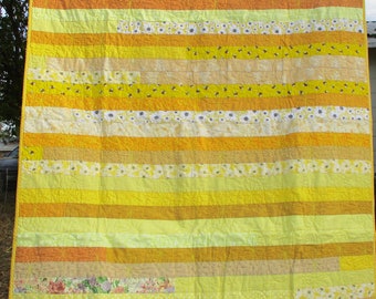 Yellow and Gold Jellyroll Race, handmade 52x64 inch lap quilt