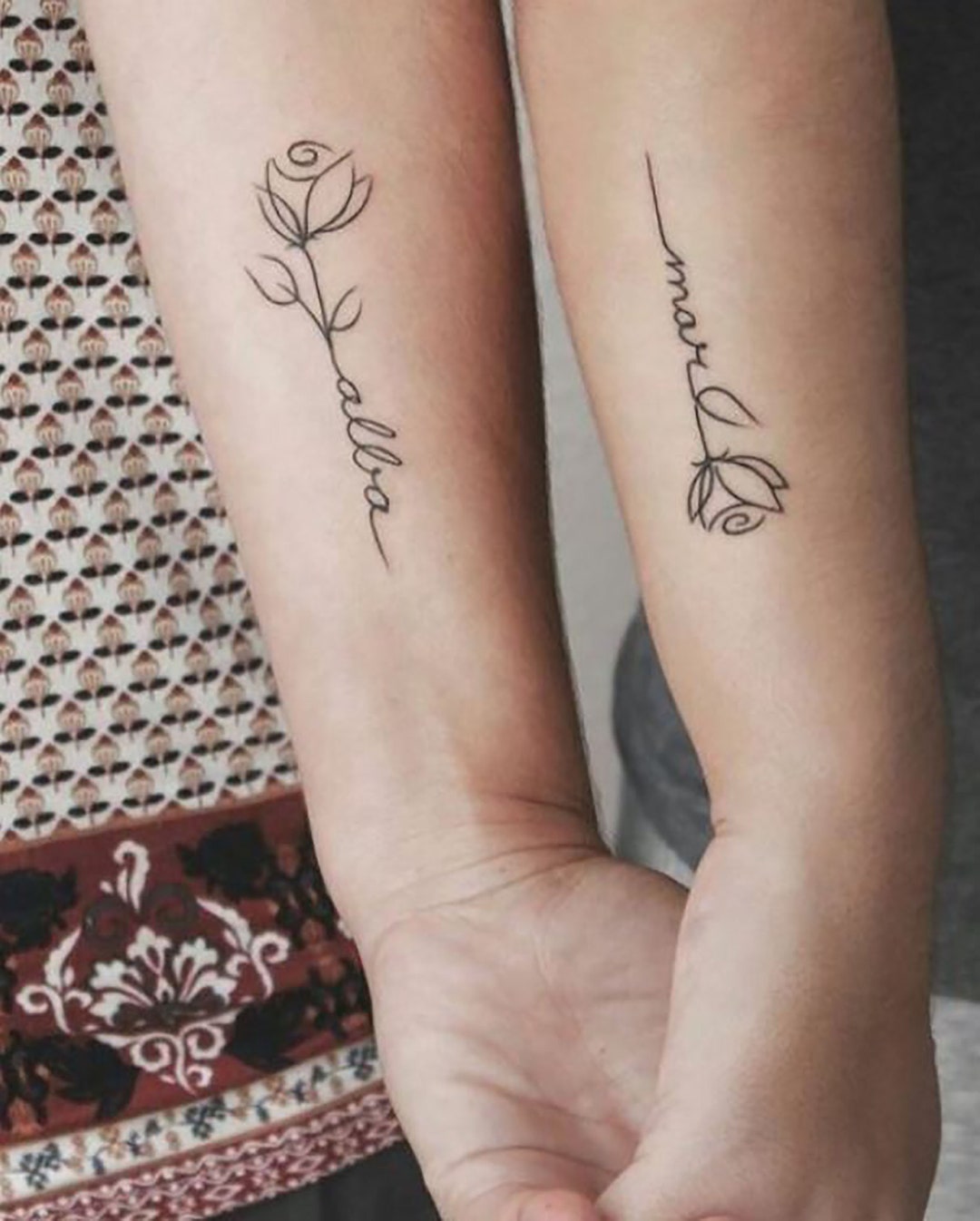 Custom Name With Flower Tattoo for Best Friend Fake Flower