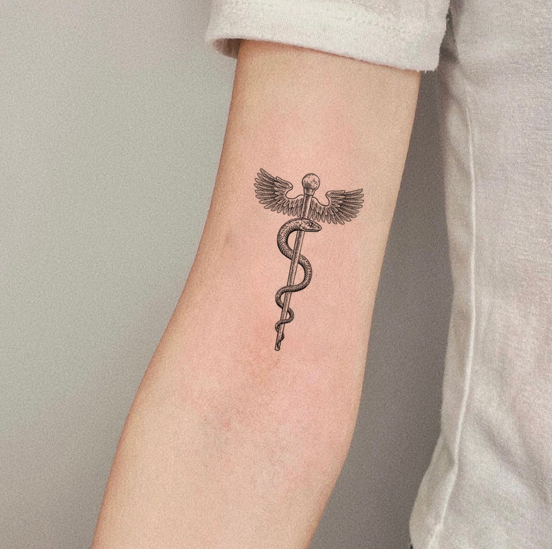 Rod of Asclepius Temporary Tattoo Fake Tattoo Black Tattoo - Etsy