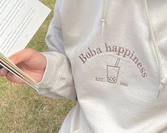 Bluza z nadrukiem bubble tea, bluza z kapturem boba, estetyczny design, miłośnik boba, odzież festiwalowa, zdjęcie na instagramie, prezent