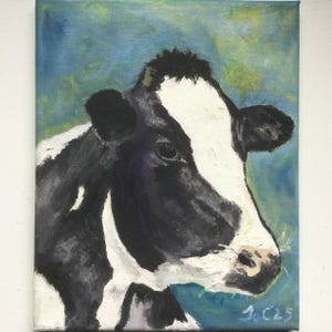 Cow original oil painting on box canvas 10x8&quot;