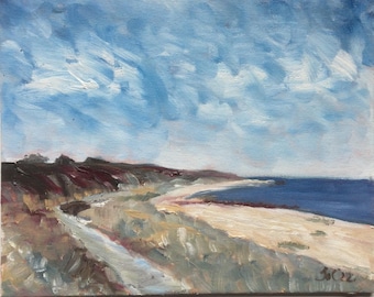 Summer beach, original oil painting on canvas board 8x10inches