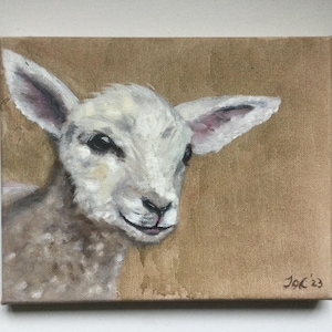 Lamb, sheep original oil painting on box canvas 8x10inches