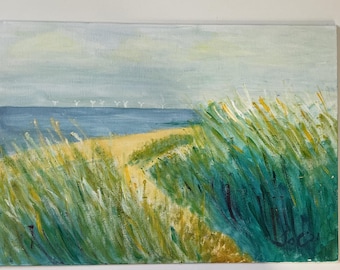 Norfolk beach original oil painting on canvas board 23x42cm