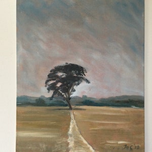 Original oil painting on canvas board 8x10inches, tree in field landscape