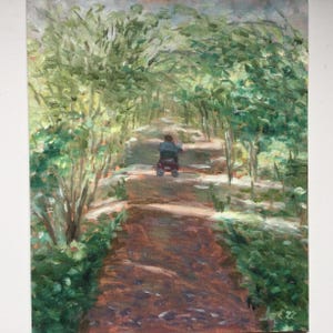 Scooter ride original oil painting on canvas board 30x25cm