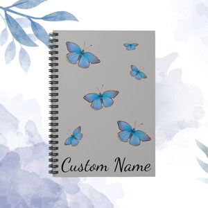 Personalized Butterflies Design Spiral Notebook | Custom Blue Butterflies Journal | Customized Spiral Bound Notebook | Ruled Line Notebook