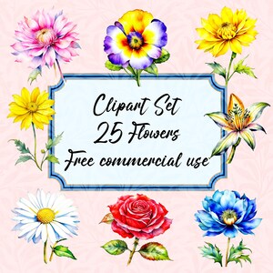 Watercolor Flower Clipart | Clip Art PNG Images Bundle Set | Colorful Floral Designs | Instant Download | Commercial Use