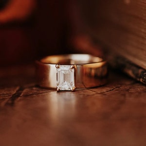 Moissanite Expensive Band, 1 Ct Emerald Cut Moissanite Cigar Band, 14K Solid Rose Gold Ring, Trendy Jewelry, Bridal Stacking Matching Band