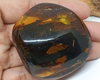 Large Natural Baltic Amber Palm Stone, Cognac Color
