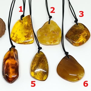 Raw Real Natural Baltic Amber Pendant, Genuine Amber Pendant with Adjustable String, Rough Stone Jewelry, Authentic Stone Pendant