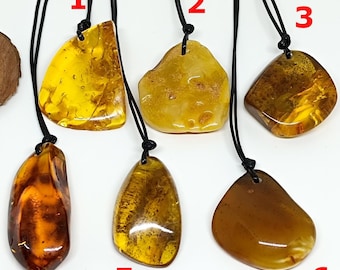 Raw Baltic Amber Pendant: Genuine Stone, Adjustable Cord