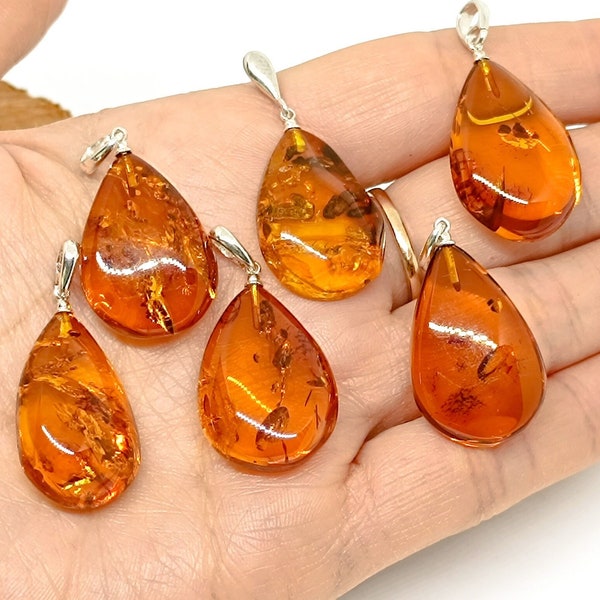 Natural Baltic Amber Pendant & 925 Silver, Genuine Amber,Healing  Birthstone Pendant, Unique Gift,Amber Jewelry, Birthstone Pendant