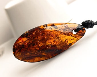 Authentic Baltic Amber Pendant on Adjustable String - Nature's Treasure, Elegant Handcrafted Amber Pendant ,Worry Stone, Anxiety Stone