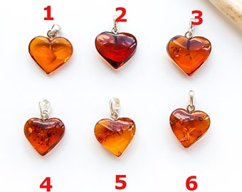 Herz Anhänger aus Bernstein: 925 Sterling Silber, Edelstein Cognac