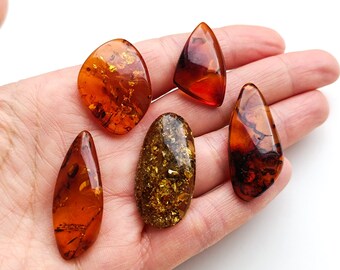 Vente en gros Cabochons d'ambre, lot de 5 pièces, véritables cabochons d'ambre naturel, cabochons de pierres précieuses de forme libre, ambre véritable pour la fabrication de bijoux