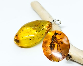 Colgante de insecto en ámbar: ámbar báltico natural, plata de ley