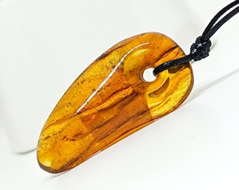 Adjustable Amber Pendant, Natural Baltic Amber Pendant, Unisex Pendant, Boho Pendant, Healing Amber Stone Jewelry, Unique Gift