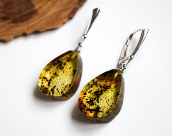 Natural Amber Earrings, Baltic Amber Earrings & 925 Sterling Silver, Amber Drop Earrings, Amber Jewelry, Amber for Healing, Unique gift