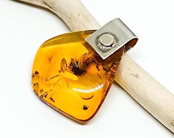 Green Baltic Amber Pendant: 925 Sterling Silver, Natural Gemstone