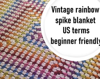 Vintage Rainbow Spike Granny Square Blanket Crochet Pattern (PDF)