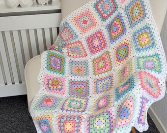Crochet blanket, Vintage throw blanket, Retro granny square blanket, Crochet blanket throw, Christmas gift for her, Vintage afghan blanket