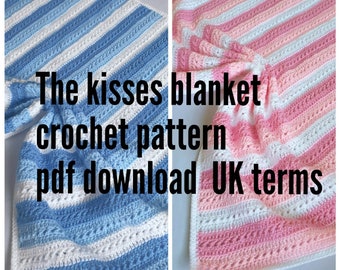 The stripey kisses pattern, Crochet blanket pattern, Baby blanket UK terms, Crochet blanket pattern PDF, Crochet pattern baby blanket