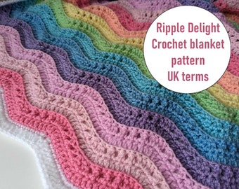 Ripple delight, Crochet baby blanket pattern, Crochet rainbow blanket pattern, Pattern for crochet blanket, PDF crochet patterns