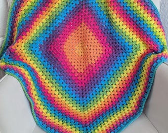 Handmade Crochet Rainbow Baby Blanket: Acrylic Yarn, 33"x33"
