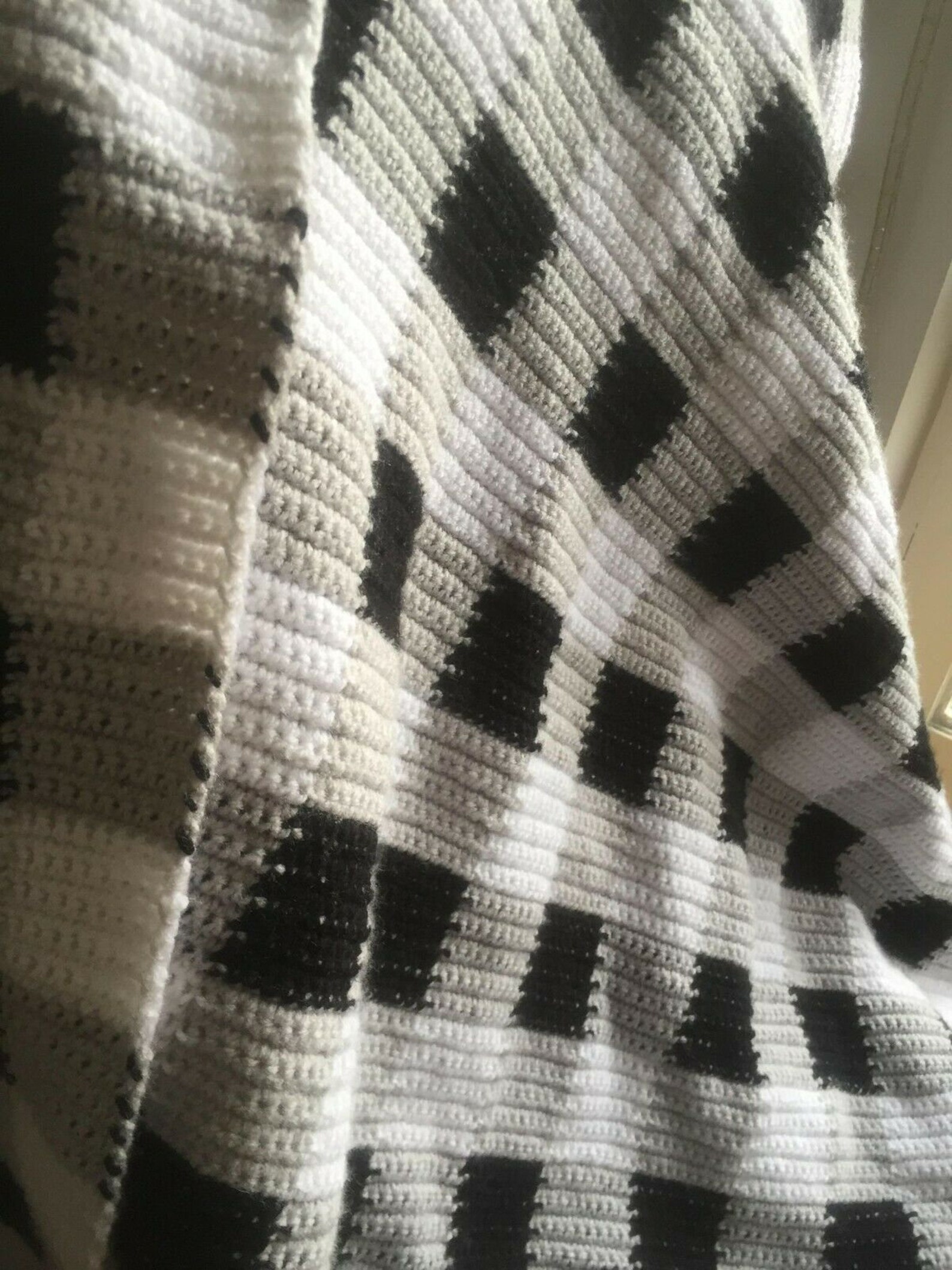 Crochet Blanket Black and White Gingham | Etsy