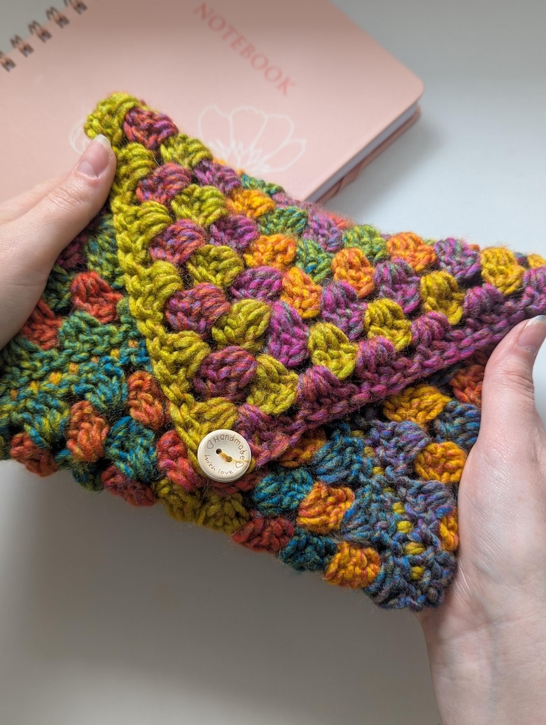 Chunky Crochet Book Sleeve, Rustic Rainbow Yarn, Book Protector, Kindle ...
