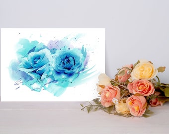 Watercolour Roses Handmade 5x7 Greeting Cards, Personalised, Happy Birthday, Thank You, Get Well Soon