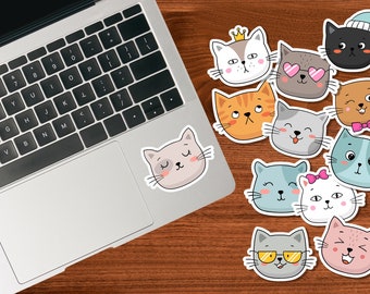 Cute Cat Face Stickers | Glossy Die Cut Stickers | Set of 18 Stickers | Perfect for Cat Lovers | Ideal for Notebooks, Cards, Envelopes