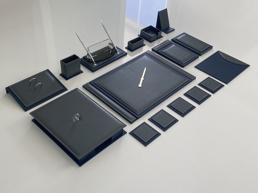 Luxury Office Set Navy Blue Gray Office Supplies Set Desk Organizer