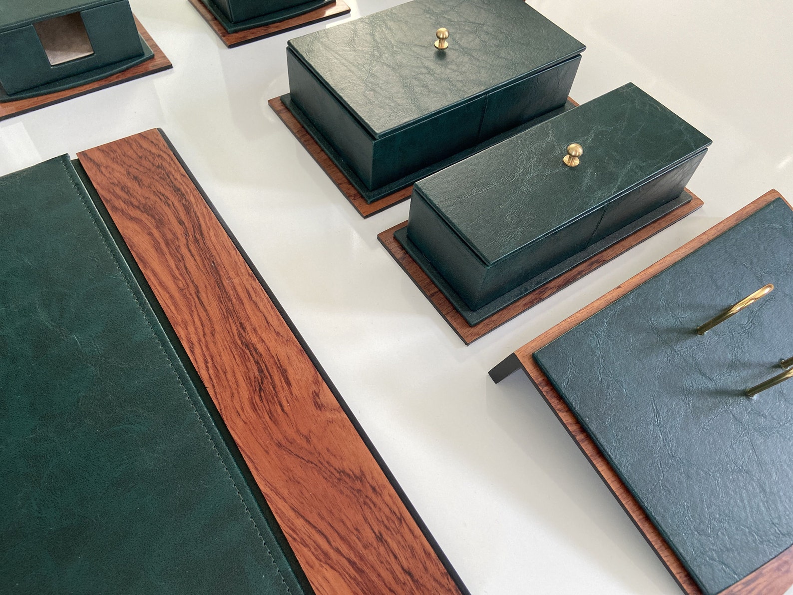 Green Wood Leather Luxury Desk Pad Leather Desk Set 22piece Etsy