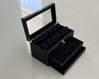 Black Luxury Leather Velvet Jewelry Box & Ring Box