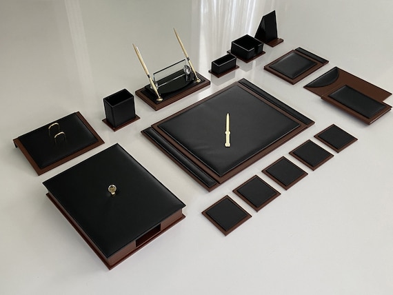 Black Tota Handicraft Luxury Office Set Office Supplies Set Leather Desk  Organizer Office Organizer 